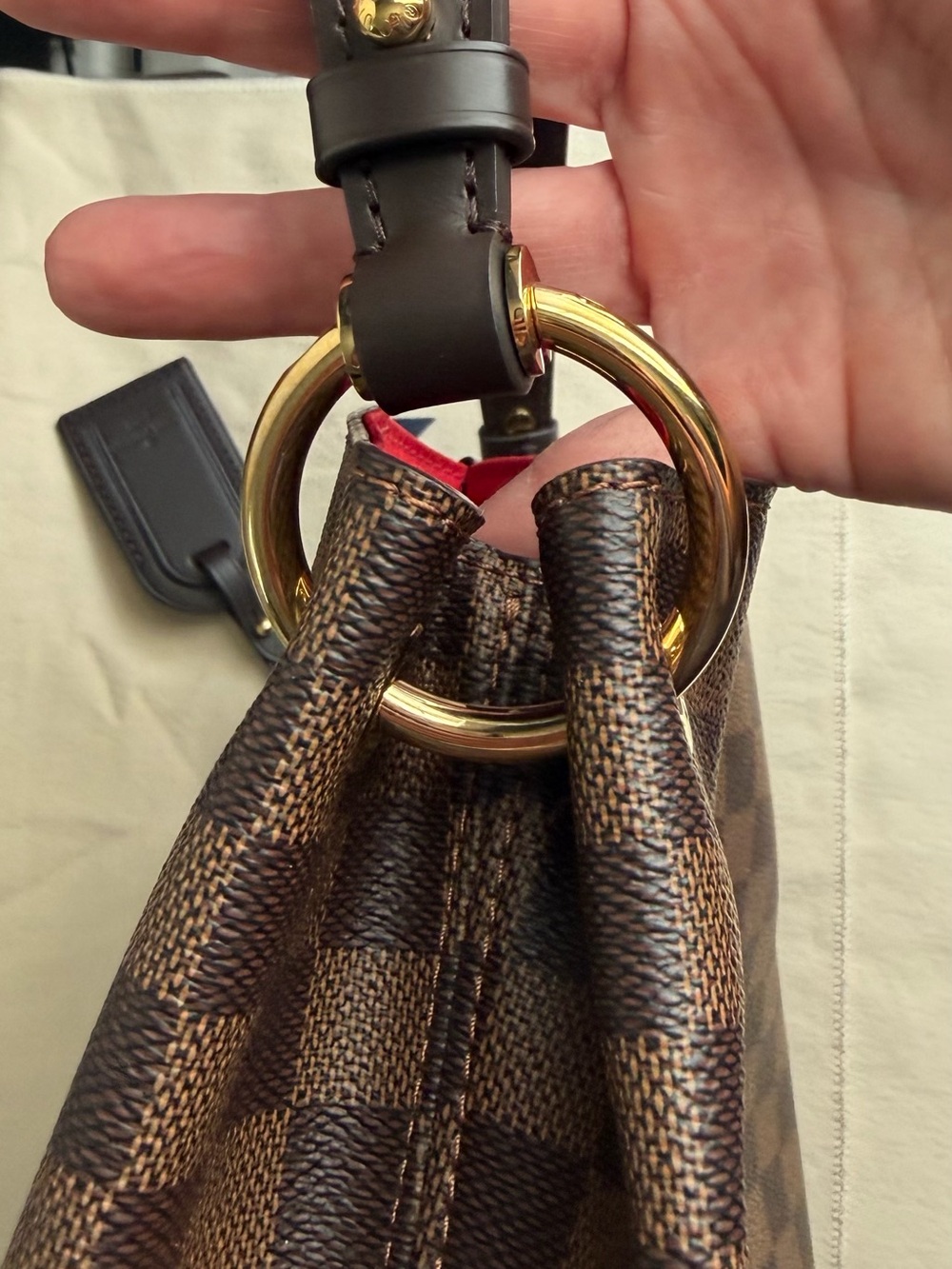 Louis Vuitton Graceful PM Brown Damier Shoulder Bag with Red Interior - Picture 13 of 16